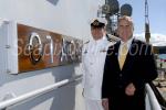 ID 6261 HMNZS OTAGO (P148) - Lieutenant Commander Simon Rooke (Commanding Officer HMNZS Otago), New Zealand Minister of Defence the Hon. Dr. Wayne Mapp aboard the newly delivered ship at Devonport Naval Base,...